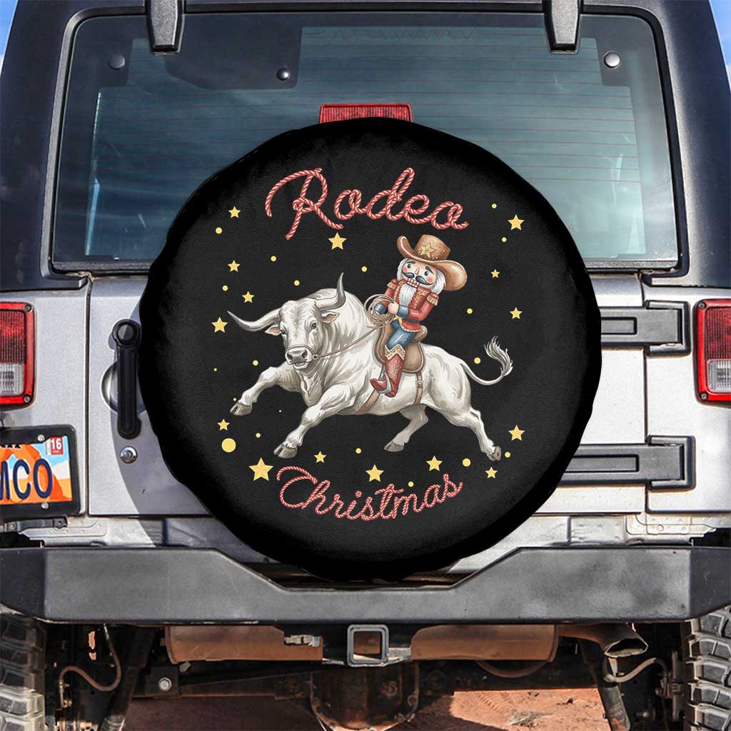 Funny Nutcracker Bull Riding Rodeo Christmas Spare Tire Cover Western Holiday Gift TS12 No hole Black Print Your Wear