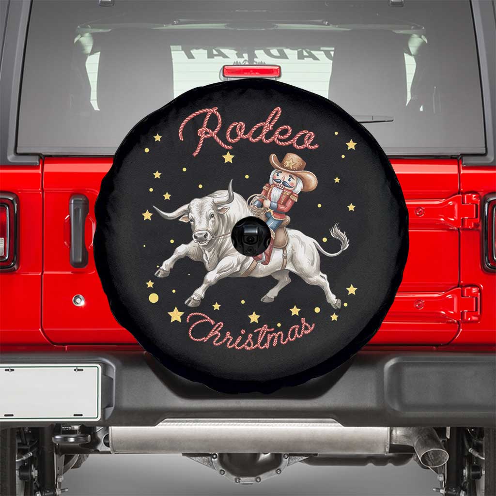 Funny Nutcracker Bull Riding Rodeo Christmas Spare Tire Cover Western Holiday Gift TS12 Black Print Your Wear