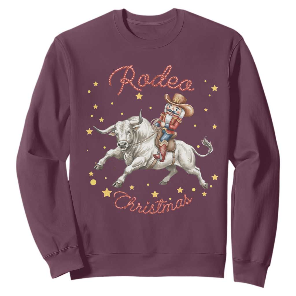 Funny Nutcracker Bull Riding Rodeo Christmas Sweatshirt Western Holiday Gift TS12 Maroon Print Your Wear
