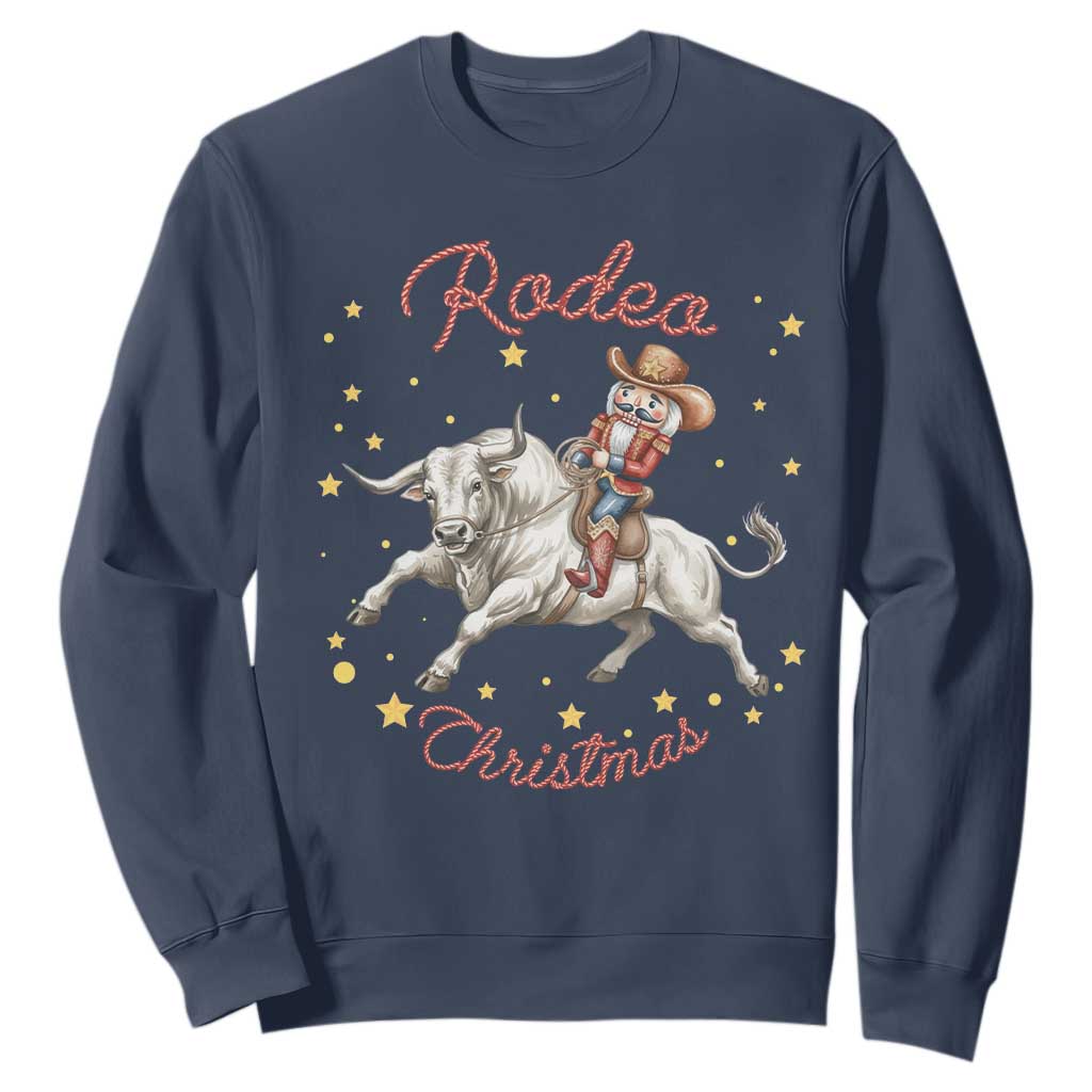 Funny Nutcracker Bull Riding Rodeo Christmas Sweatshirt Western Holiday Gift TS12 Navy Print Your Wear