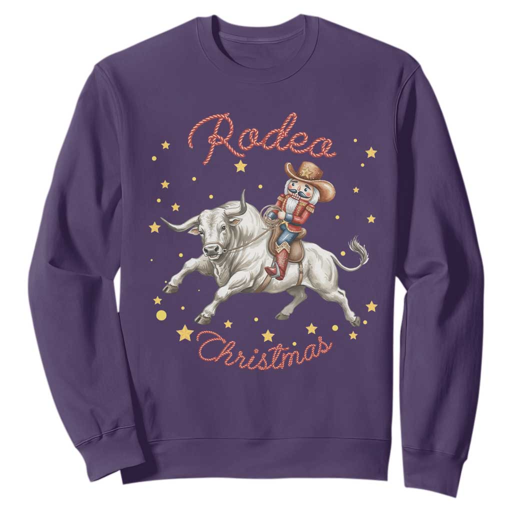 Funny Nutcracker Bull Riding Rodeo Christmas Sweatshirt Western Holiday Gift TS12 Purple Print Your Wear