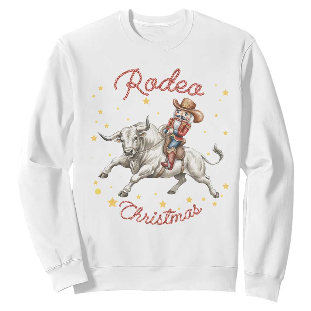 Funny Nutcracker Bull Riding Rodeo Christmas Sweatshirt Western Holiday Gift TS12 White Print Your Wear