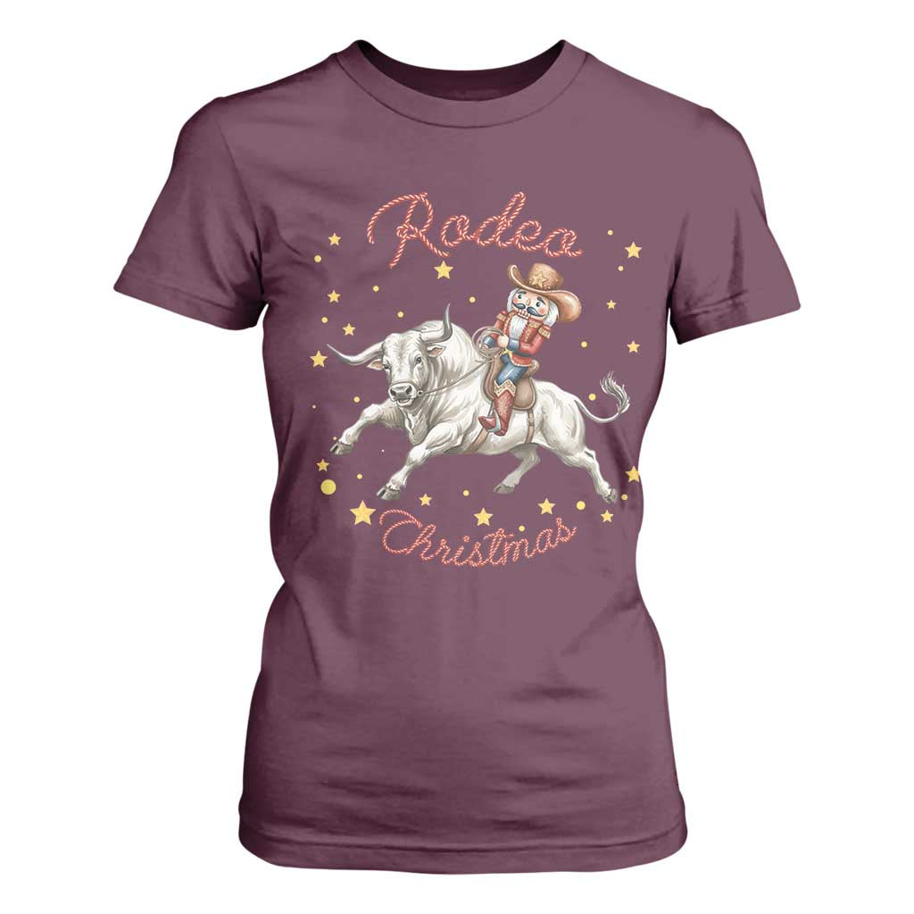 Funny Nutcracker Bull Riding Rodeo Christmas T Shirt For Women Western Holiday Gift TS12 Maroon Print Your Wear