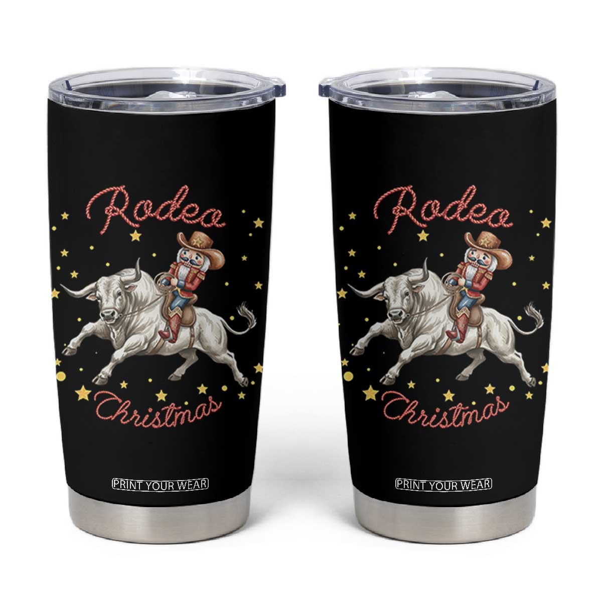 Funny Nutcracker Bull Riding Rodeo Christmas Tumbler Cup Western Holiday Gift TS12 Black Print Your Wear