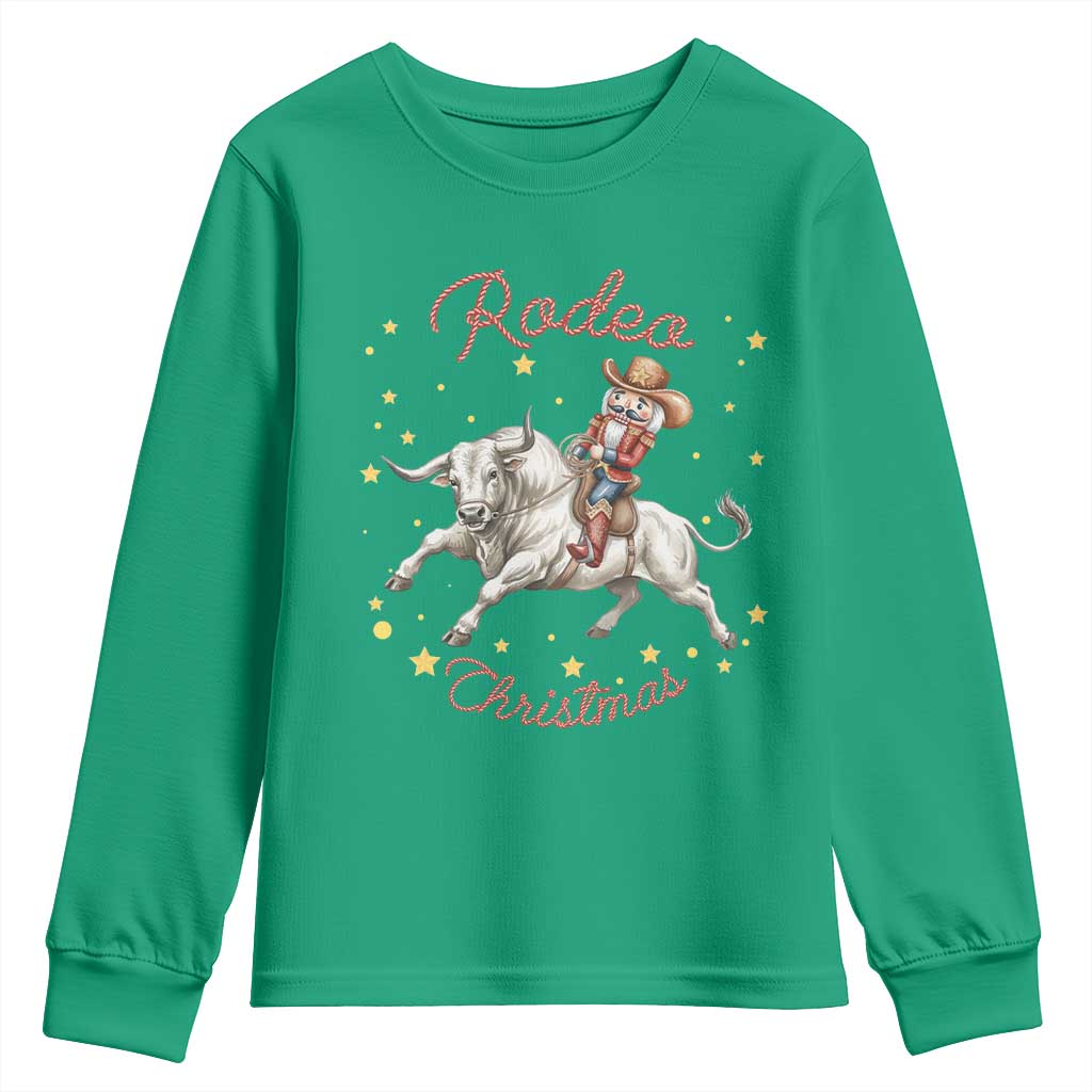 Funny Nutcracker Bull Riding Rodeo Christmas Youth Sweatshirt Western Holiday Gift TS12 Irish Green Print Your Wear