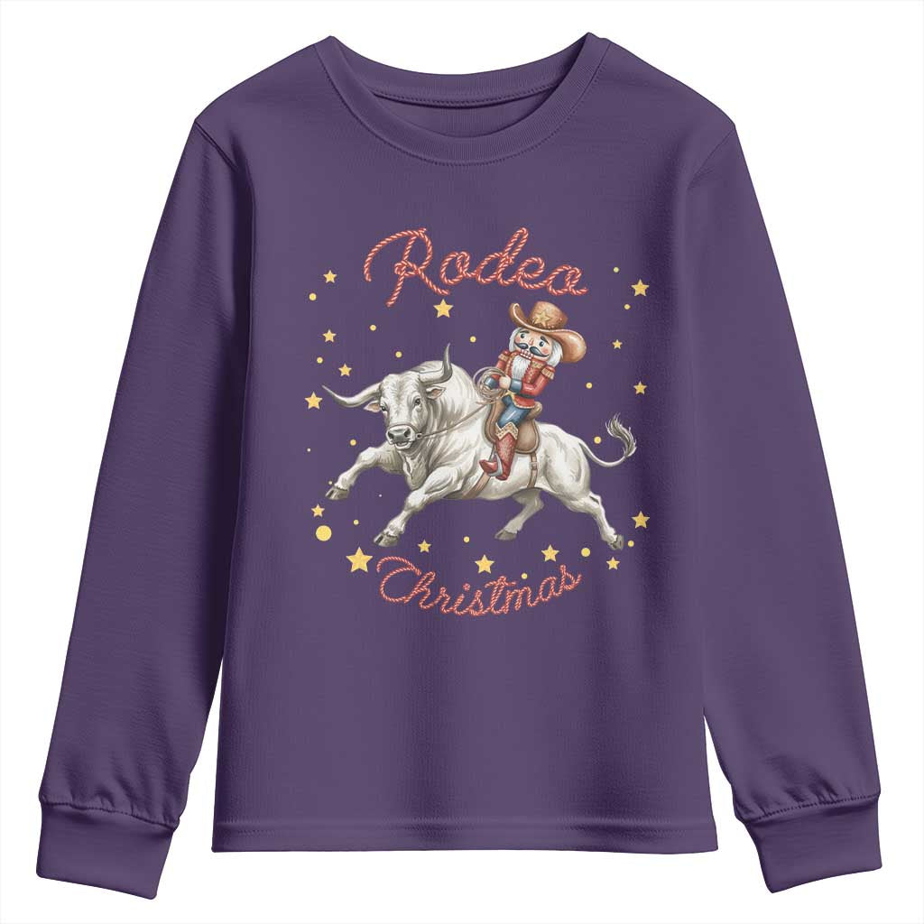 Funny Nutcracker Bull Riding Rodeo Christmas Youth Sweatshirt Western Holiday Gift TS12 Purple Print Your Wear