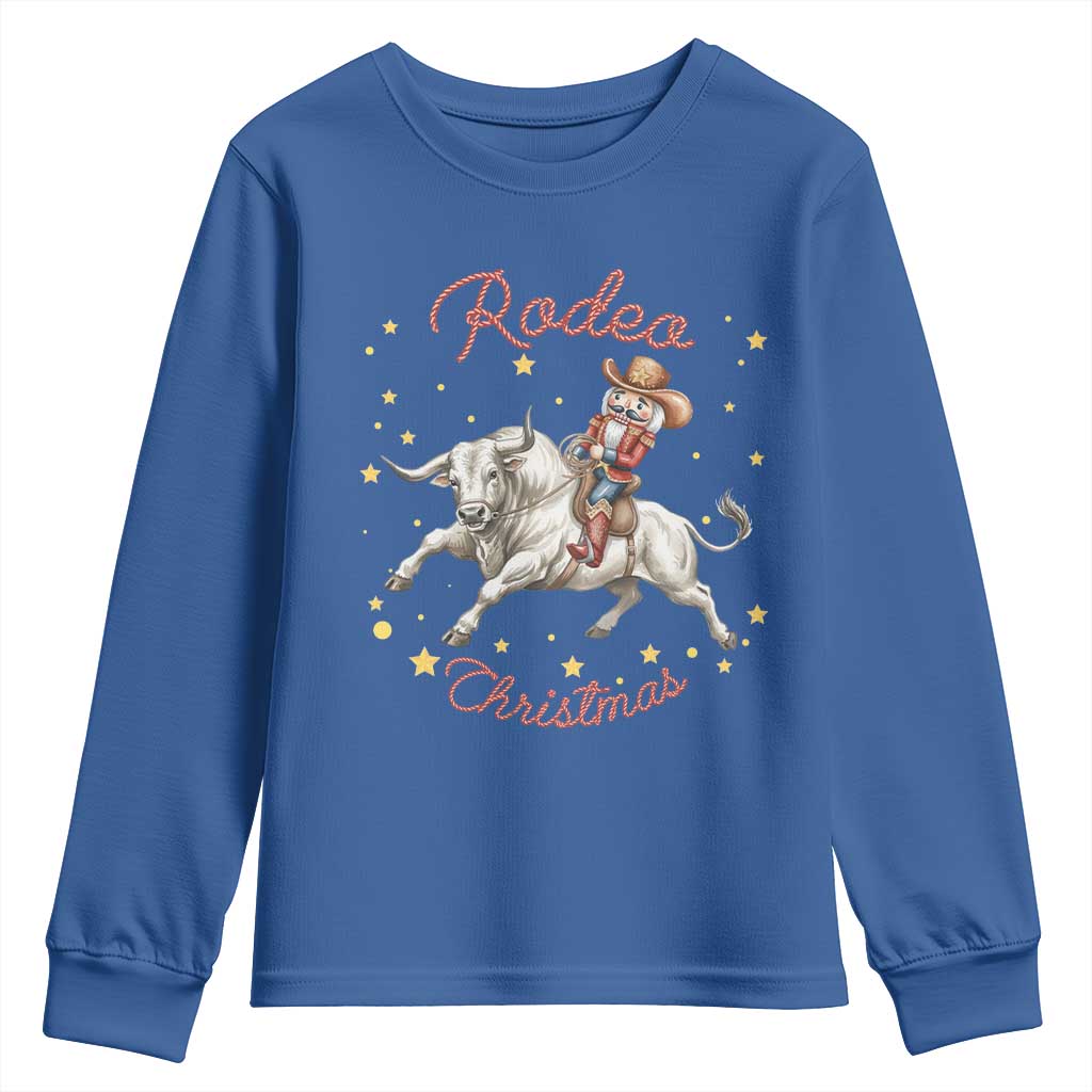 Funny Nutcracker Bull Riding Rodeo Christmas Youth Sweatshirt Western Holiday Gift TS12 Royal Blue Print Your Wear