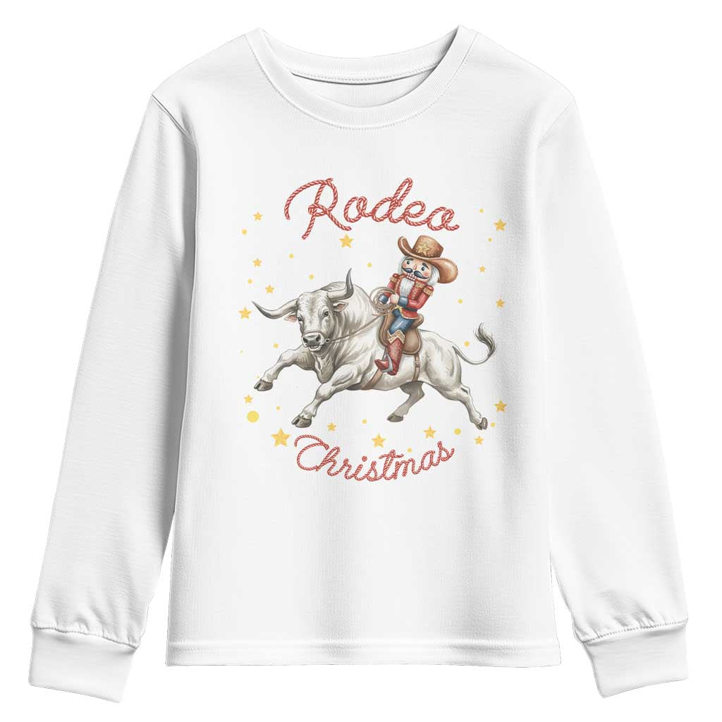 Funny Nutcracker Bull Riding Rodeo Christmas Youth Sweatshirt Western Holiday Gift TS12 White Print Your Wear
