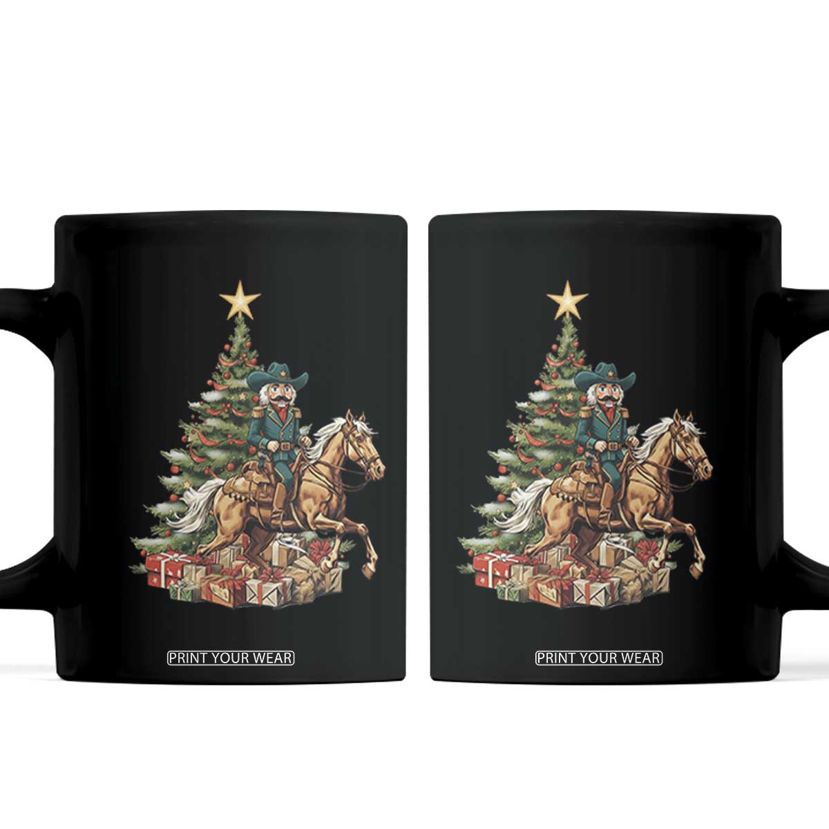 Funny Nutcracker Riding Horse Coffee Mug Western Life Christmas Gift TS12 Black Print Your Wear