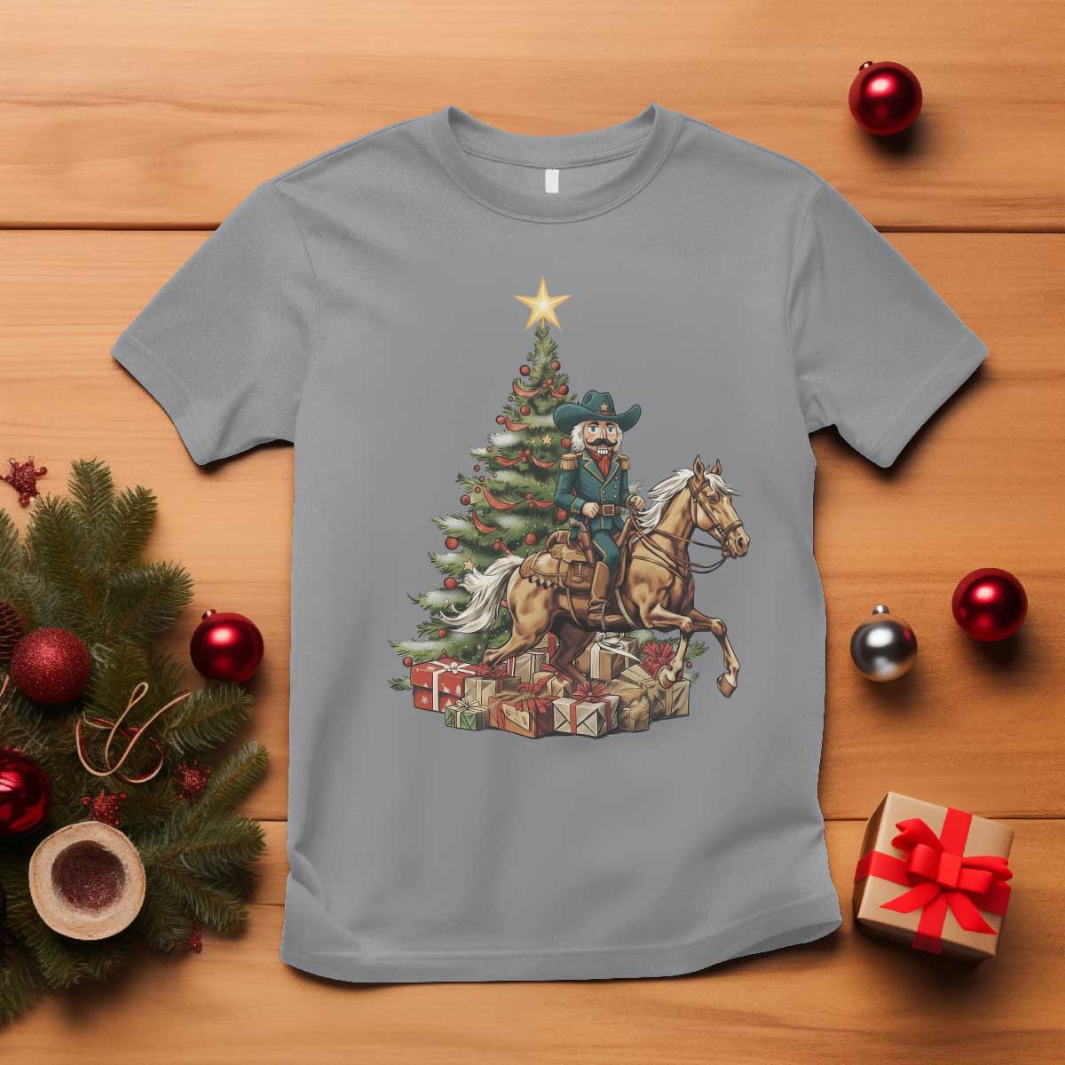 Funny Nutcracker Riding Horse T Shirt Western Life Christmas Gift TS12 Sport Gray Print Your Wear