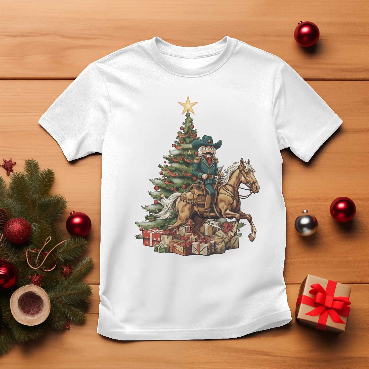Funny Nutcracker Riding Horse T Shirt Western Life Christmas Gift TS12 White Print Your Wear