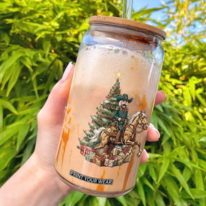 Funny Nutcracker Riding Horse Glass Can Western Life Christmas Gift TS12 Black Print Your Wear