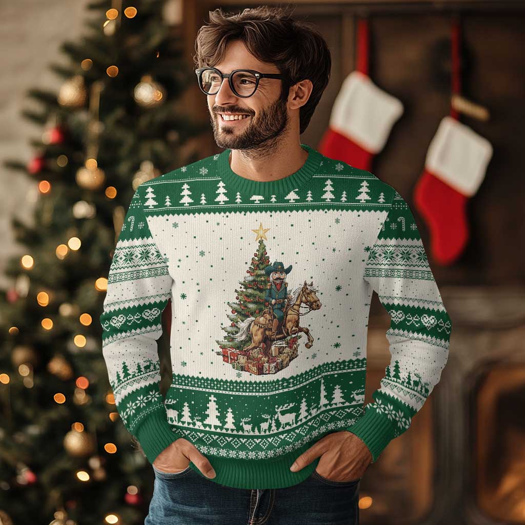 Funny Nutcracker Riding Horse Ugly Christmas Sweater Western Life Christmas Gift TS12 Beige Green Print Your Wear