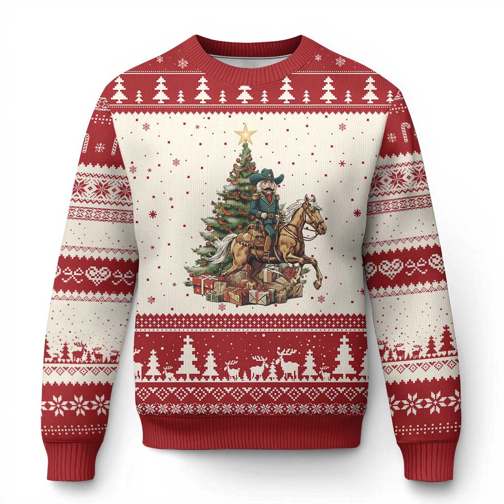 Funny Nutcracker Riding Horse Ugly Christmas Sweater Western Life Christmas Gift TS12 Beige Red Print Your Wear