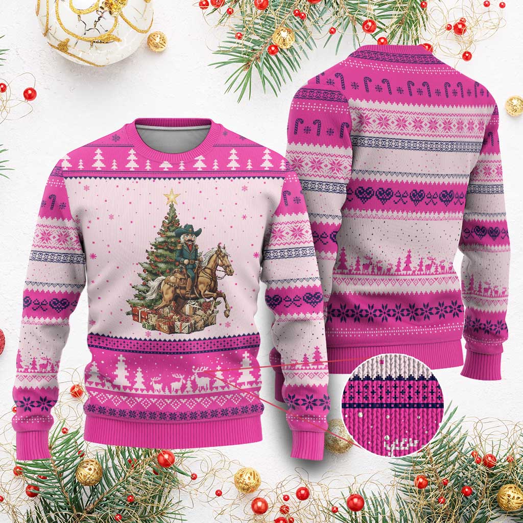 Funny Nutcracker Riding Horse Ugly Christmas Sweater Western Life Christmas Gift TS12 Hot Pink Print Your Wear