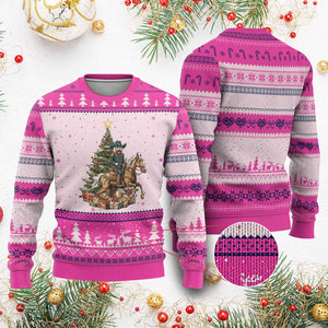 Funny Nutcracker Riding Horse Ugly Christmas Sweater Western Life Christmas Gift TS12 Hot Pink Print Your Wear