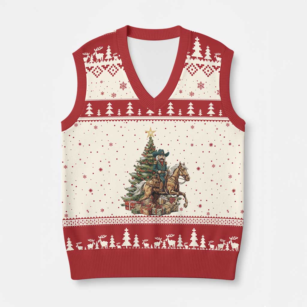 Funny Nutcracker Riding Horse V-Neck Knit Sweater Vest Western Life Christmas Gift TS12 Beige Red Print Your Wear