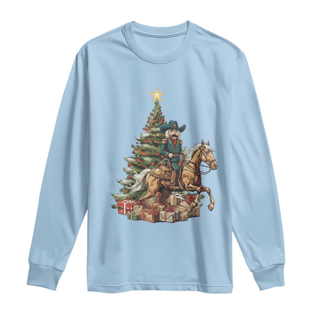 Funny Nutcracker Riding Horse Long Sleeve Shirt Western Life Christmas Gift TS12 Light Blue Print Your Wear