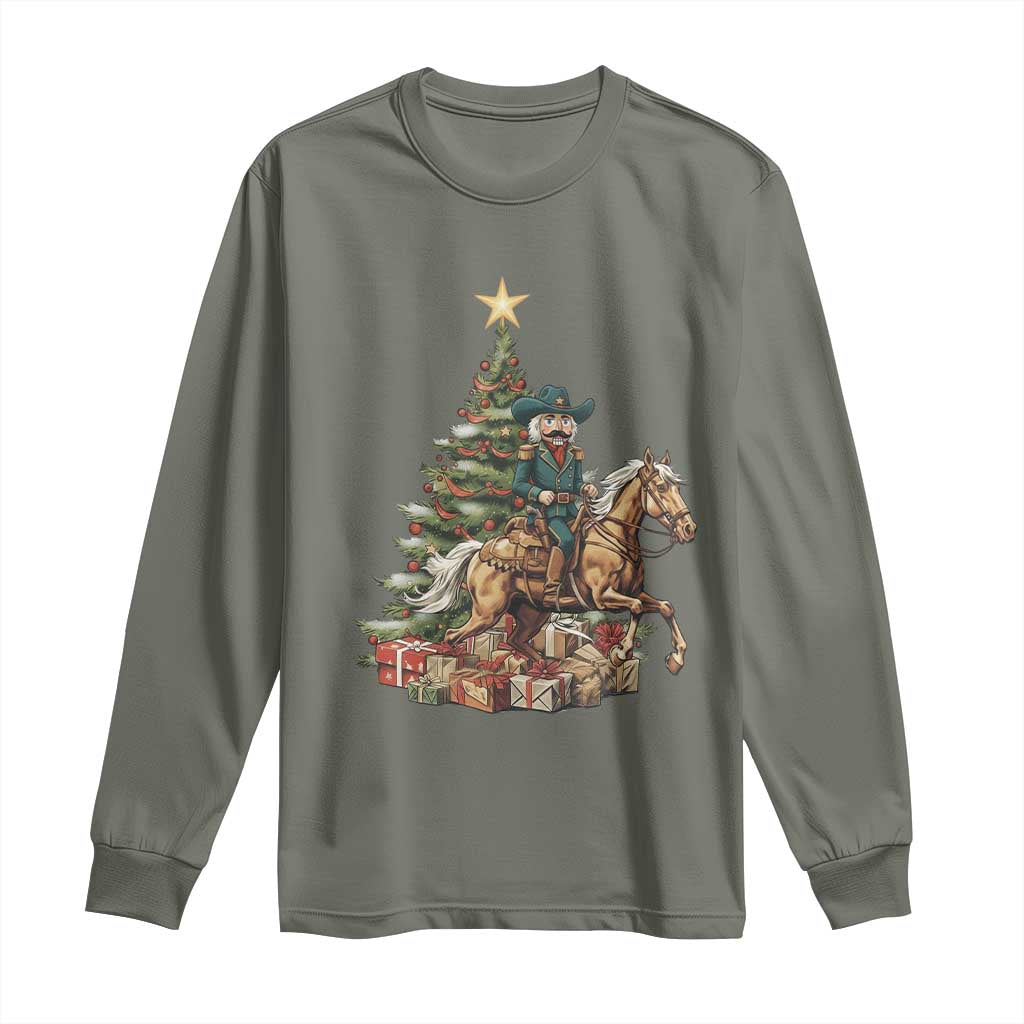 Funny Nutcracker Riding Horse Long Sleeve Shirt Western Life Christmas Gift TS12 Military Green Print Your Wear