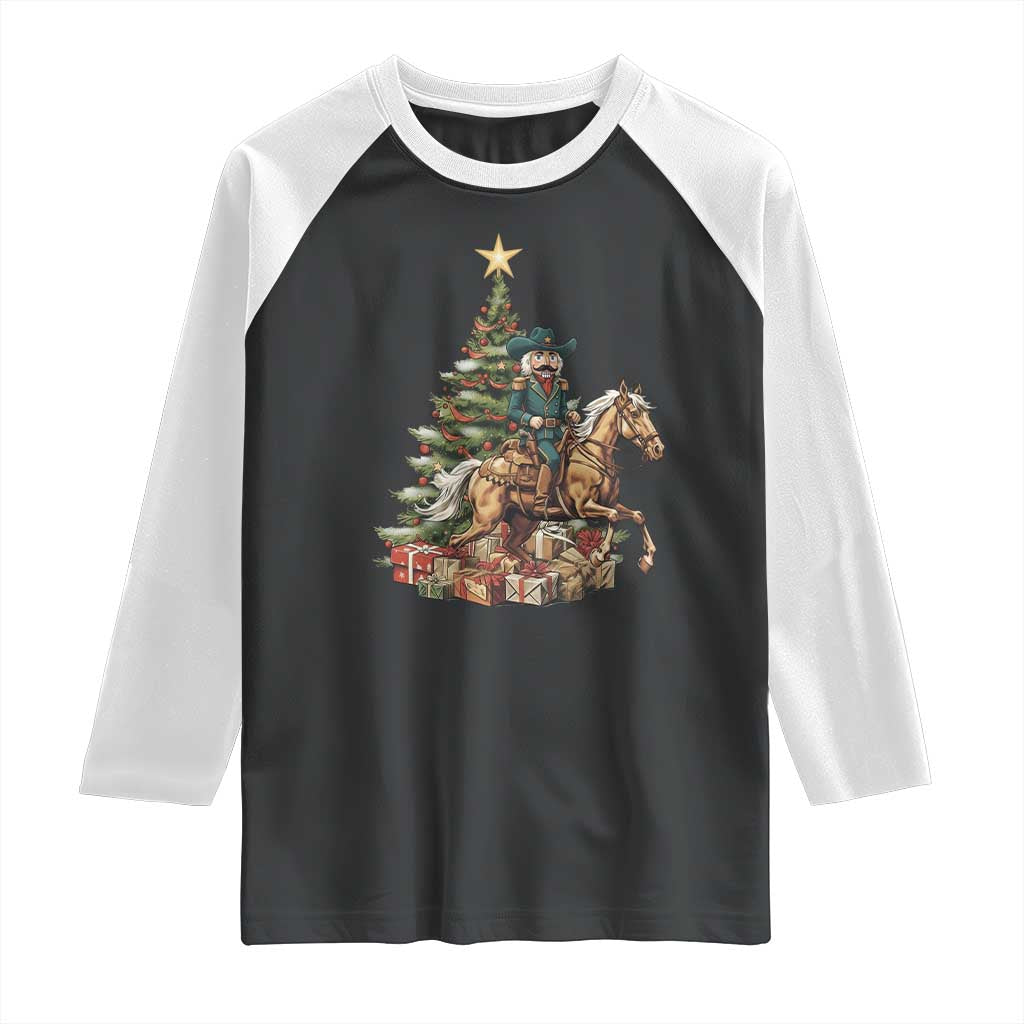 Funny Nutcracker Riding Horse Raglan Shirt Western Life Christmas Gift TS12 Black White Print Your Wear