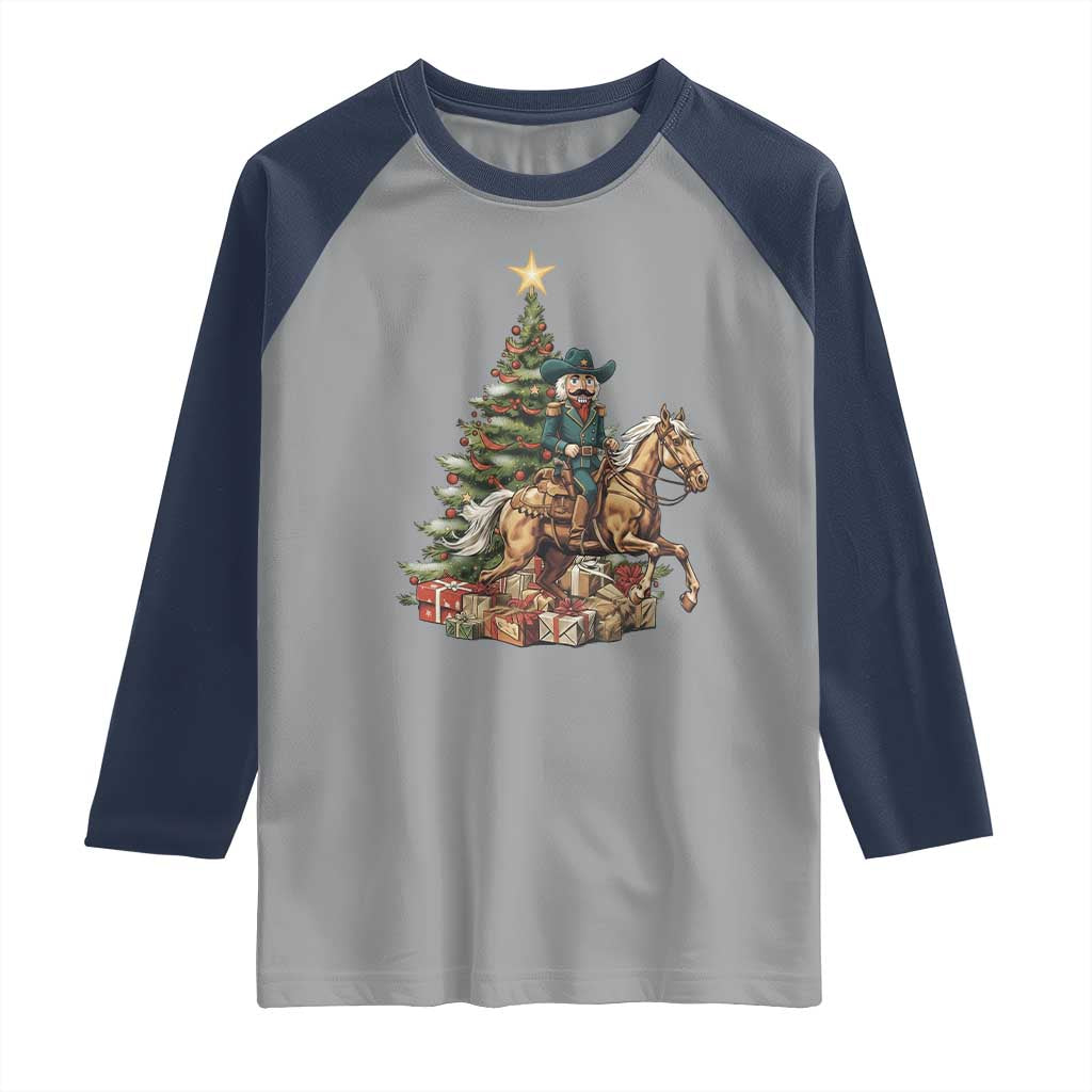 Funny Nutcracker Riding Horse Raglan Shirt Western Life Christmas Gift TS12 Sport Gray Navy Print Your Wear