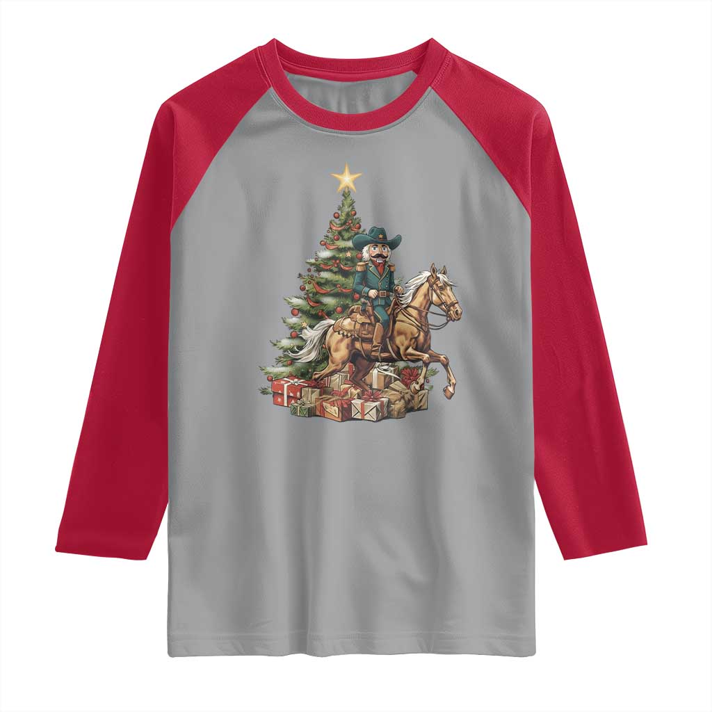 Funny Nutcracker Riding Horse Raglan Shirt Western Life Christmas Gift TS12 Sport Gray Red Print Your Wear