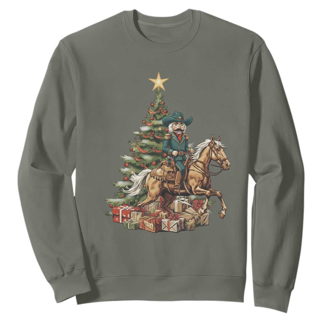 Funny Nutcracker Riding Horse Sweatshirt Western Life Christmas Gift TS12 Military Green Print Your Wear