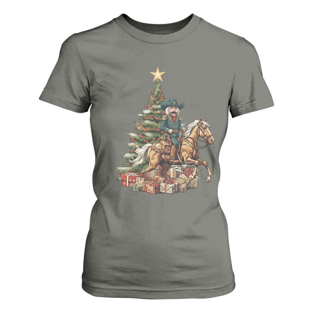 Funny Nutcracker Riding Horse T Shirt For Women Western Life Christmas Gift TS12 Military Green Print Your Wear