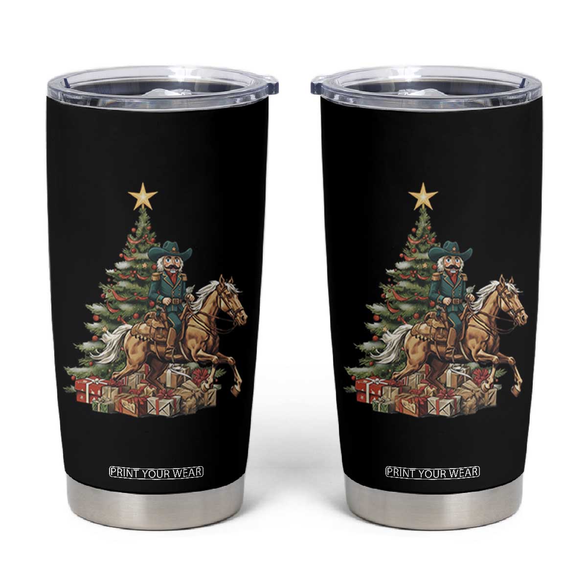 Funny Nutcracker Riding Horse Tumbler Cup Western Life Christmas Gift TS12 Black Print Your Wear