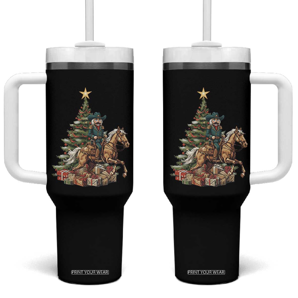 Funny Nutcracker Riding Horse Tumbler With Handle Western Life Christmas Gift TS12 One Size: 40 oz Black Print Your Wear