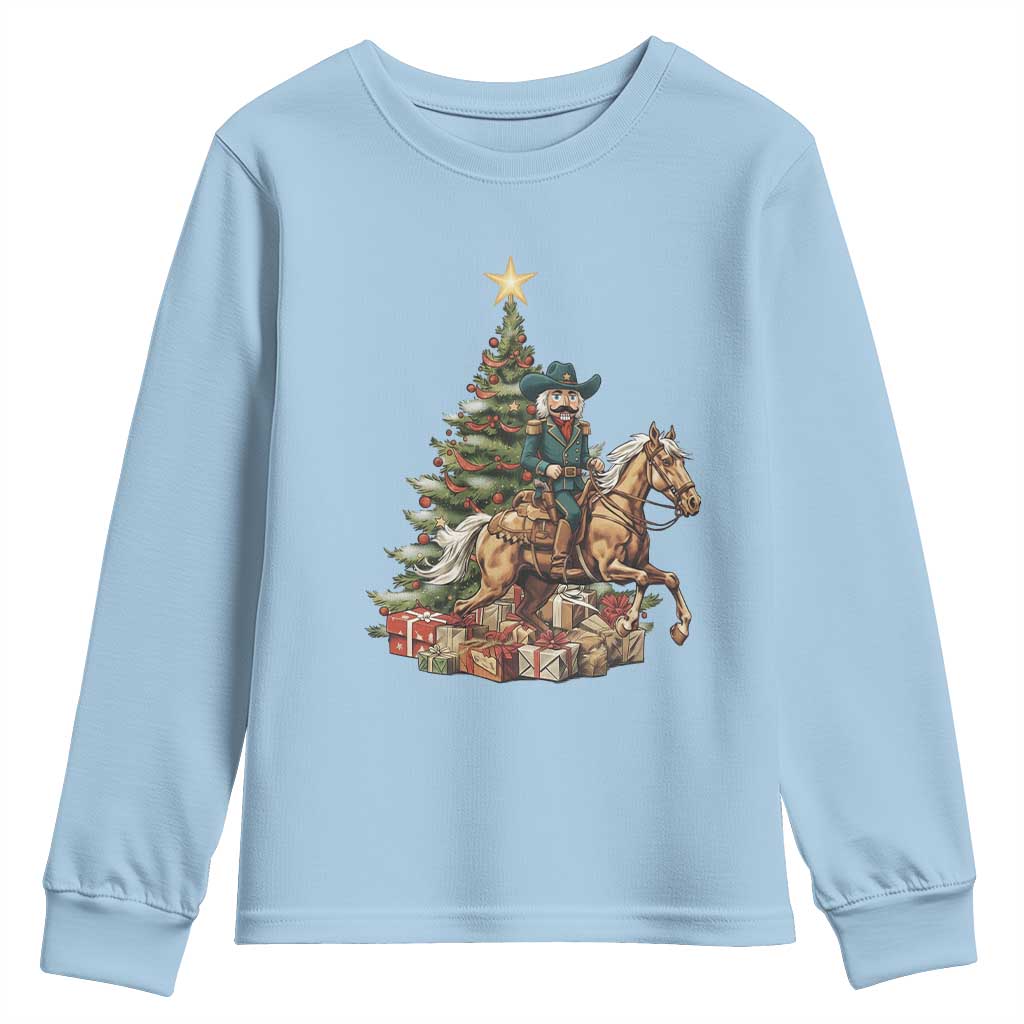 Funny Nutcracker Riding Horse Youth Sweatshirt Western Life Christmas Gift TS12 Light Blue Print Your Wear