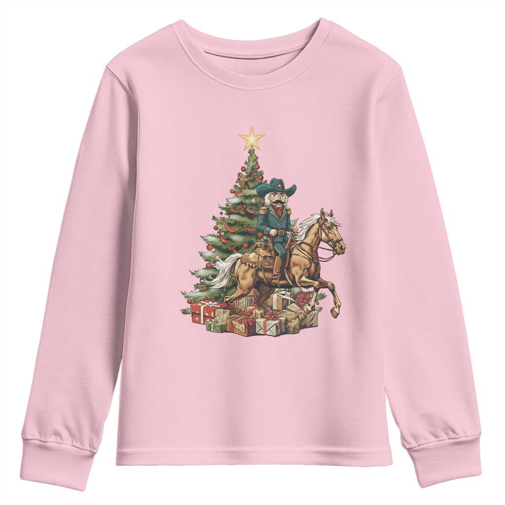 Funny Nutcracker Riding Horse Youth Sweatshirt Western Life Christmas Gift TS12 Light Pink Print Your Wear