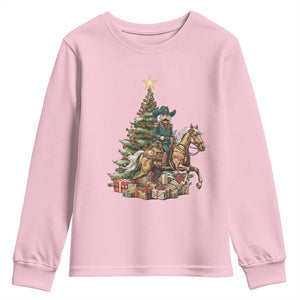 Funny Nutcracker Riding Horse Youth Sweatshirt Western Life Christmas Gift TS12 Light Pink Print Your Wear