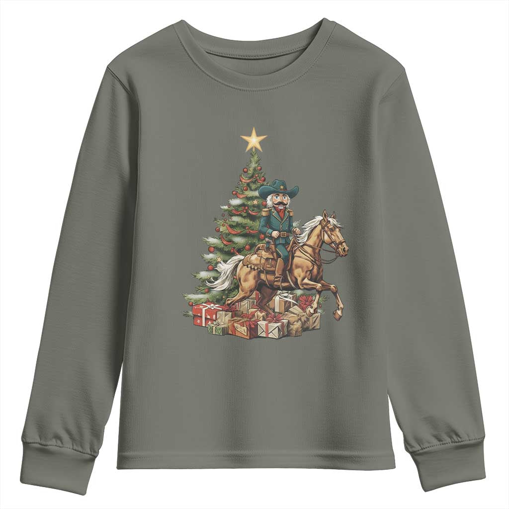 Funny Nutcracker Riding Horse Youth Sweatshirt Western Life Christmas Gift TS12 Military Green Print Your Wear