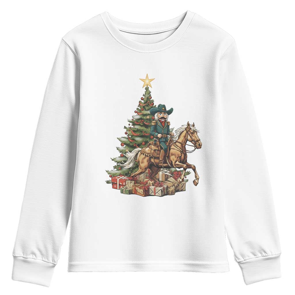 Funny Nutcracker Riding Horse Youth Sweatshirt Western Life Christmas Gift TS12 White Print Your Wear