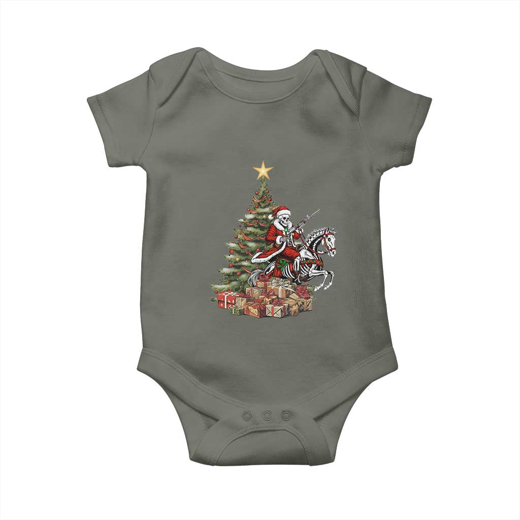 Outlaw Cowboy On Skeleton Horse Baby Onesie Dark Western Christmas TS12 Military Green Print Your Wear
