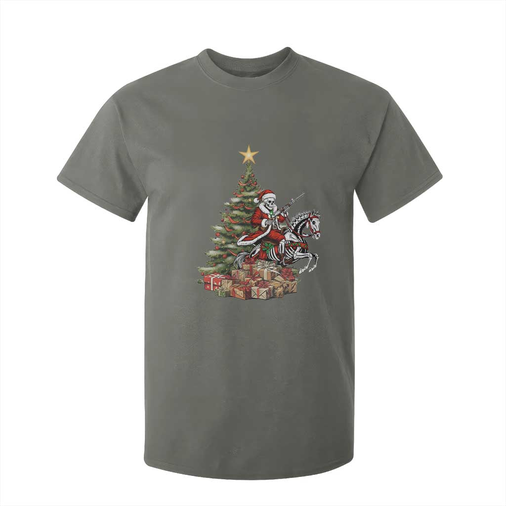 Outlaw Cowboy On Skeleton Horse T Shirt For Kid Dark Western Christmas TS12 Military Green Print Your Wear