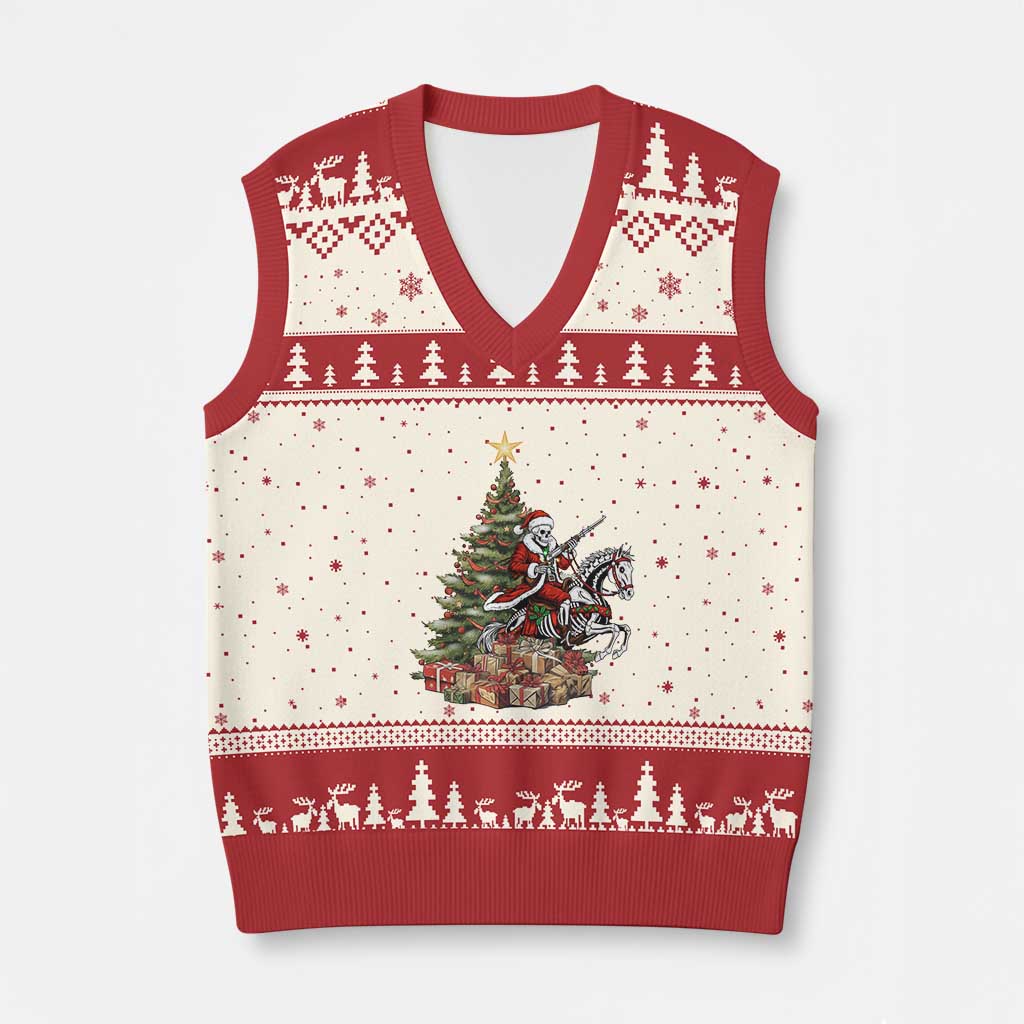 Outlaw Cowboy On Skeleton Horse V-Neck Knit Sweater Vest Dark Western Christmas TS12 Beige Red Print Your Wear