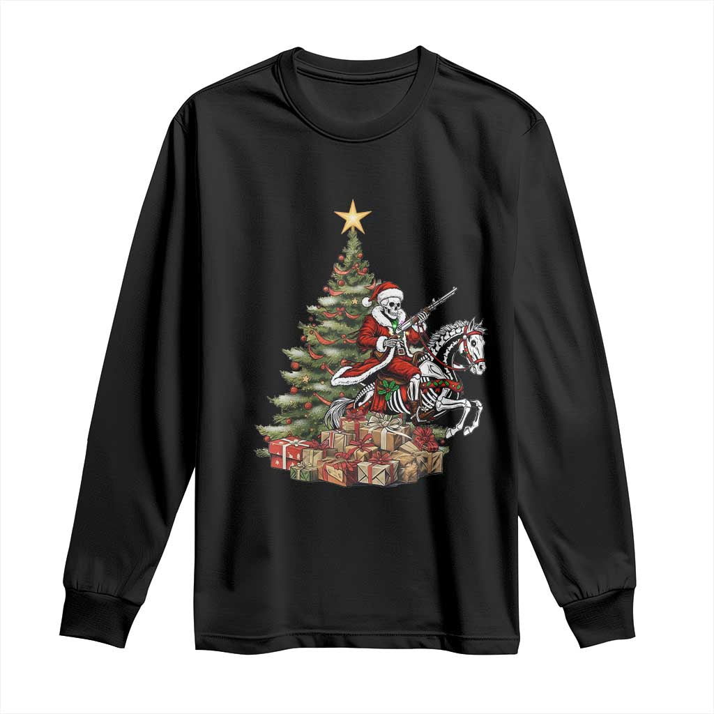 Outlaw Cowboy On Skeleton Horse Long Sleeve Shirt Dark Western Christmas TS12 Black Print Your Wear