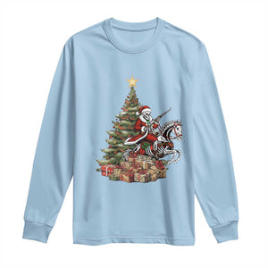 Outlaw Cowboy On Skeleton Horse Long Sleeve Shirt Dark Western Christmas TS12 Light Blue Print Your Wear