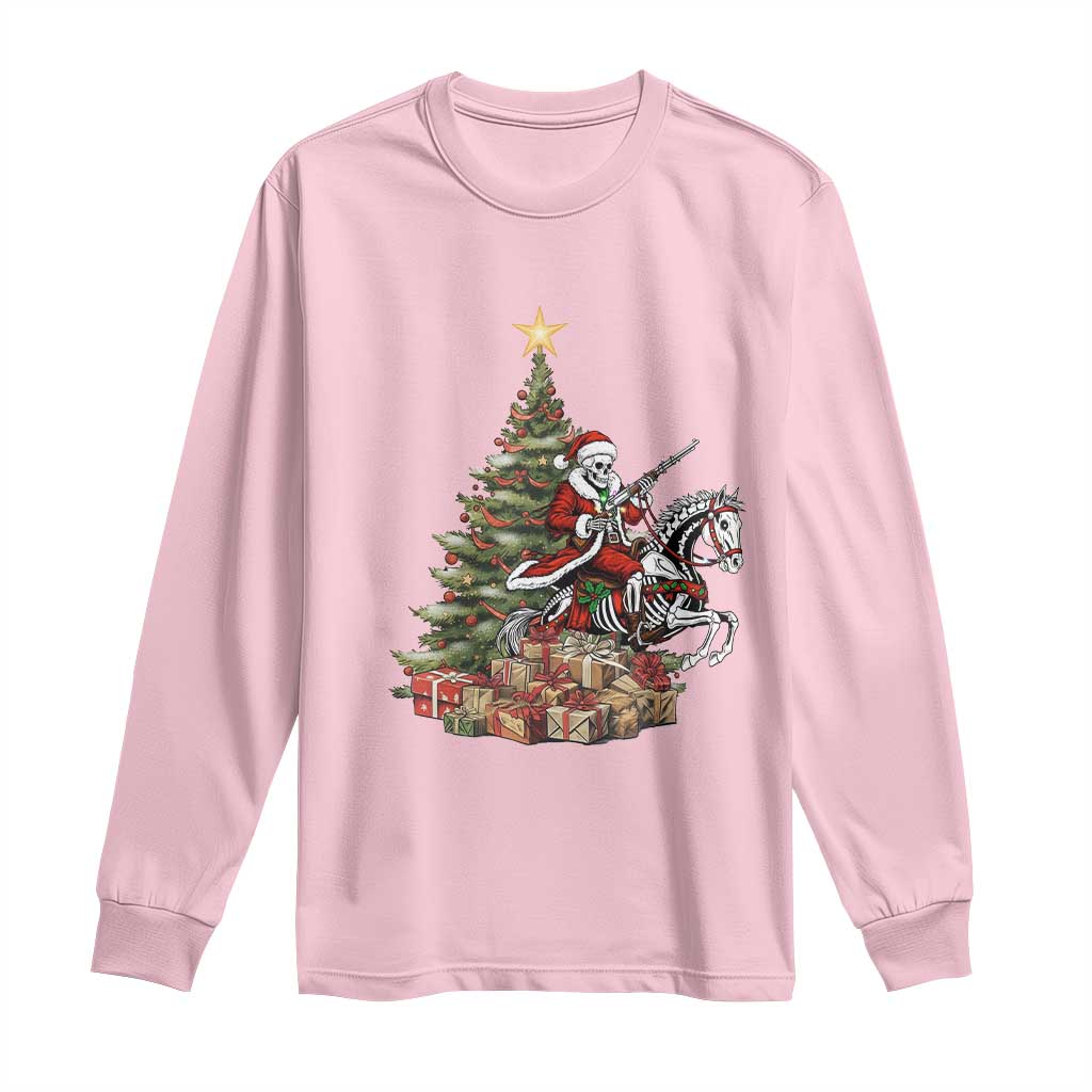 Outlaw Cowboy On Skeleton Horse Long Sleeve Shirt Dark Western Christmas TS12 Light Pink Print Your Wear
