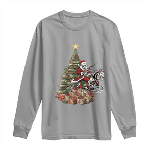 Outlaw Cowboy On Skeleton Horse Long Sleeve Shirt Dark Western Christmas TS12 Sport Gray Print Your Wear