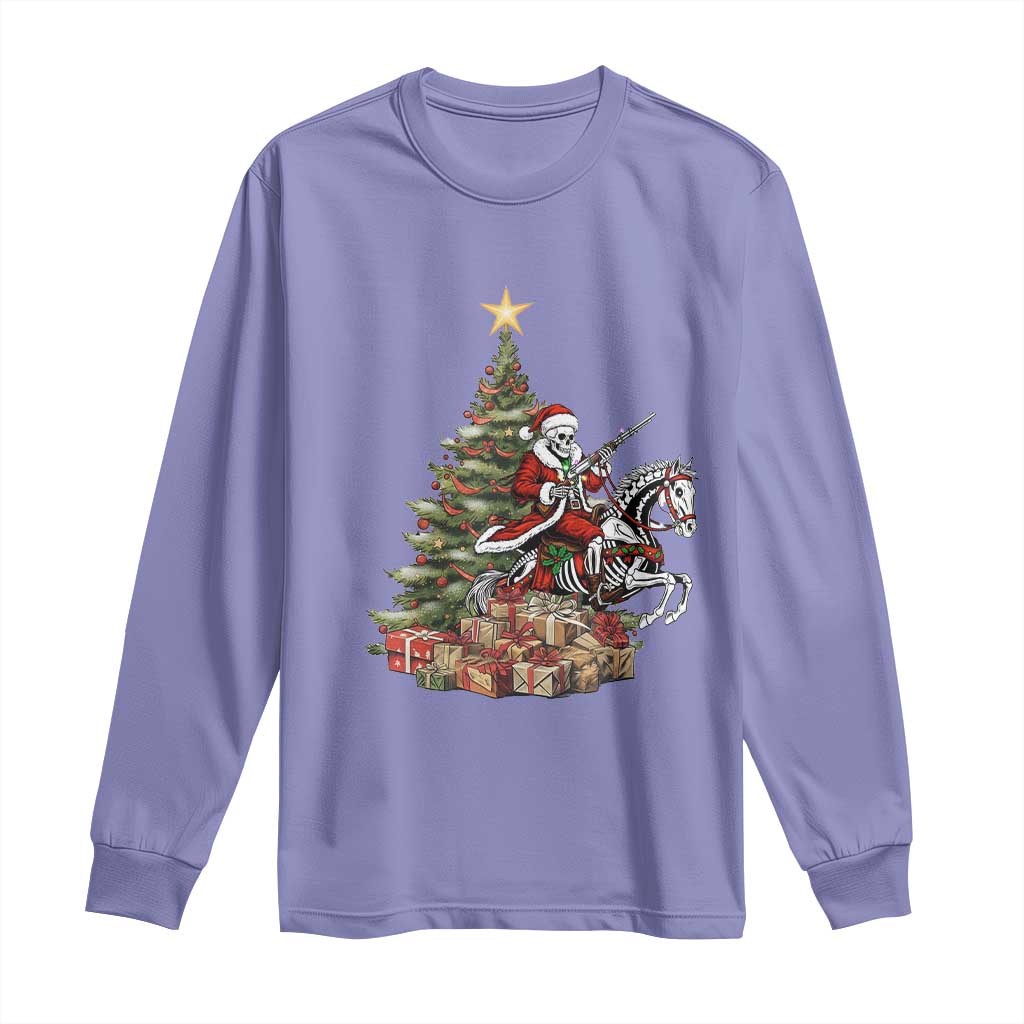 Outlaw Cowboy On Skeleton Horse Long Sleeve Shirt Dark Western Christmas TS12 Violet Print Your Wear
