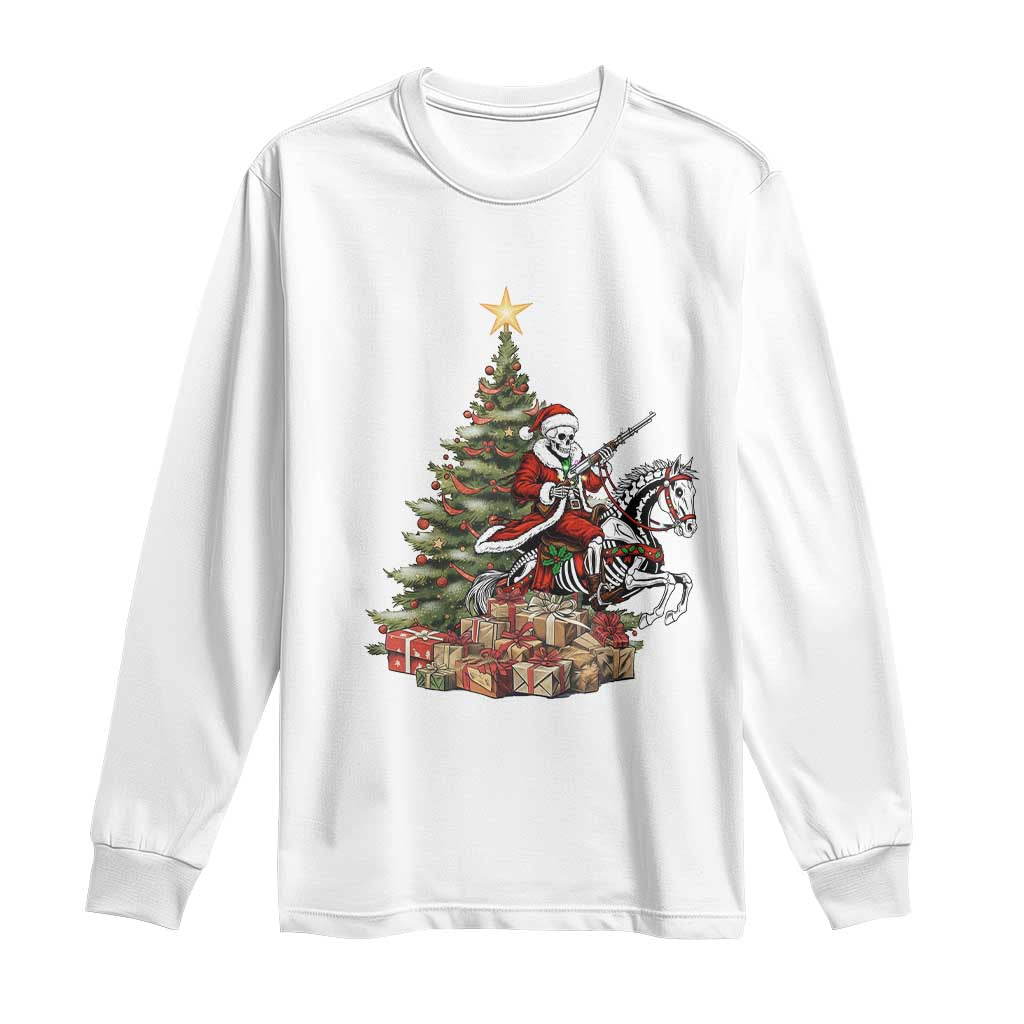 Outlaw Cowboy On Skeleton Horse Long Sleeve Shirt Dark Western Christmas TS12 White Print Your Wear
