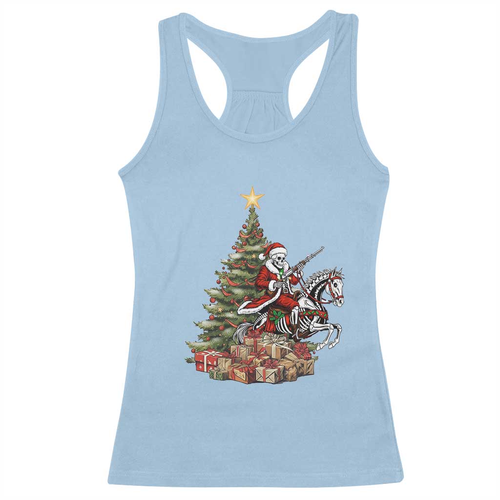Outlaw Cowboy On Skeleton Horse Racerback Tank Top Dark Western Christmas TS12 Light Blue Print Your Wear