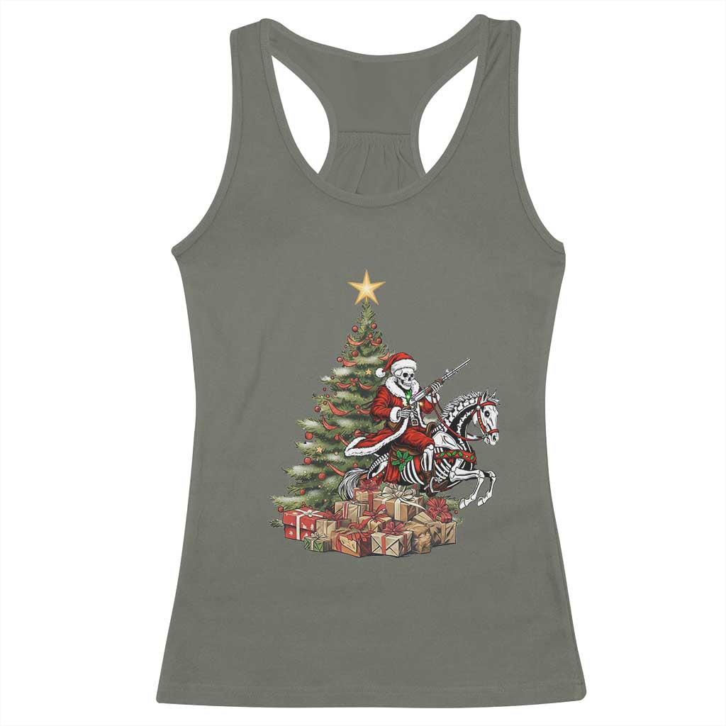 Outlaw Cowboy On Skeleton Horse Racerback Tank Top Dark Western Christmas TS12 Military Green Print Your Wear