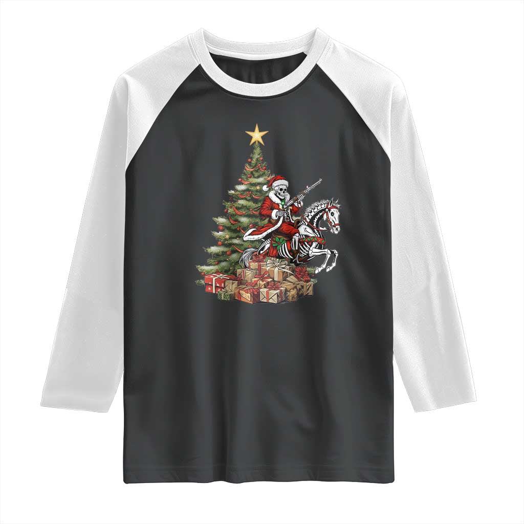Outlaw Cowboy On Skeleton Horse Raglan Shirt Dark Western Christmas TS12 Black White Print Your Wear