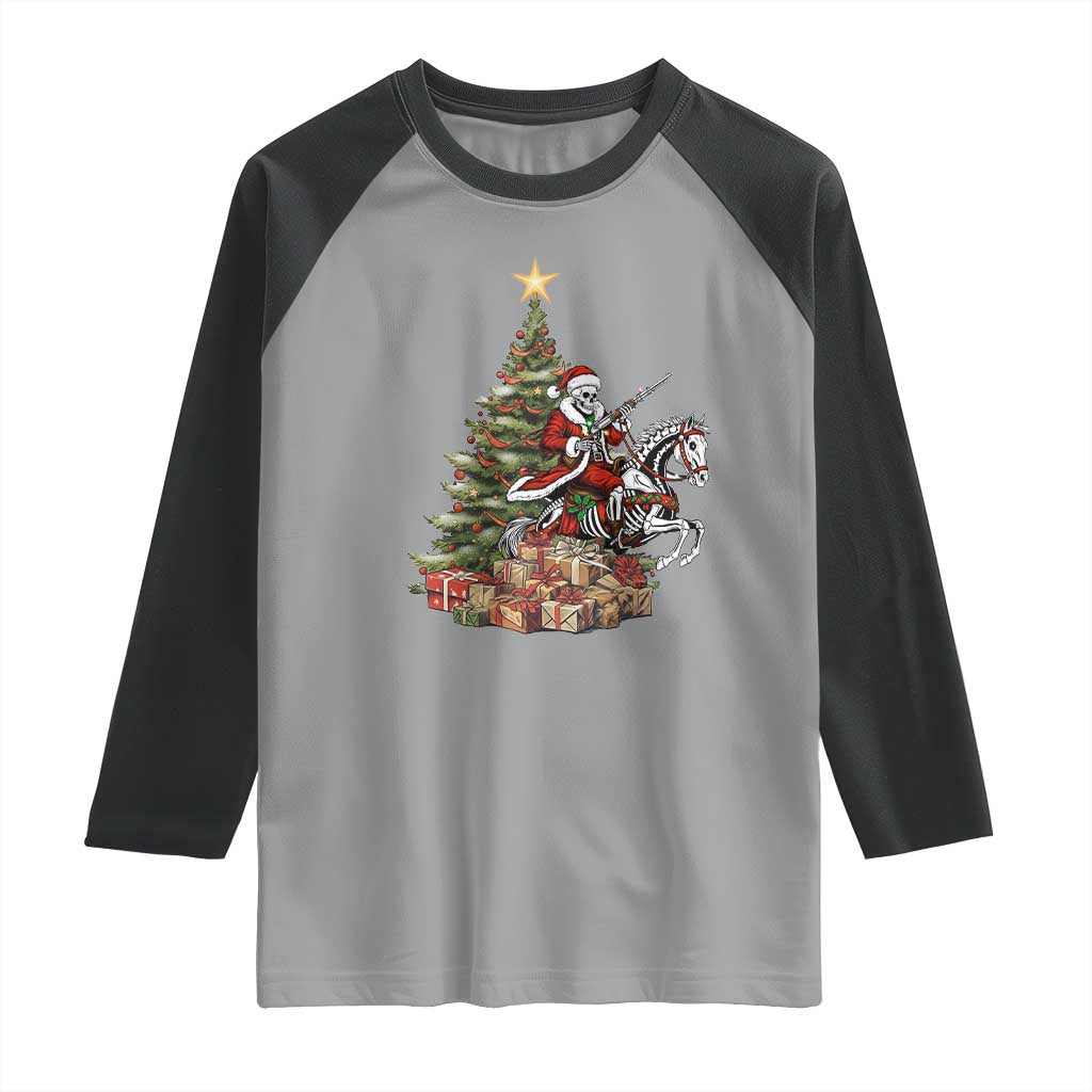 Outlaw Cowboy On Skeleton Horse Raglan Shirt Dark Western Christmas TS12 Sport Gray Black Print Your Wear
