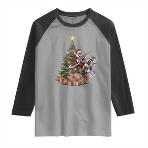 Outlaw Cowboy On Skeleton Horse Raglan Shirt Dark Western Christmas TS12 Sport Gray Black Print Your Wear
