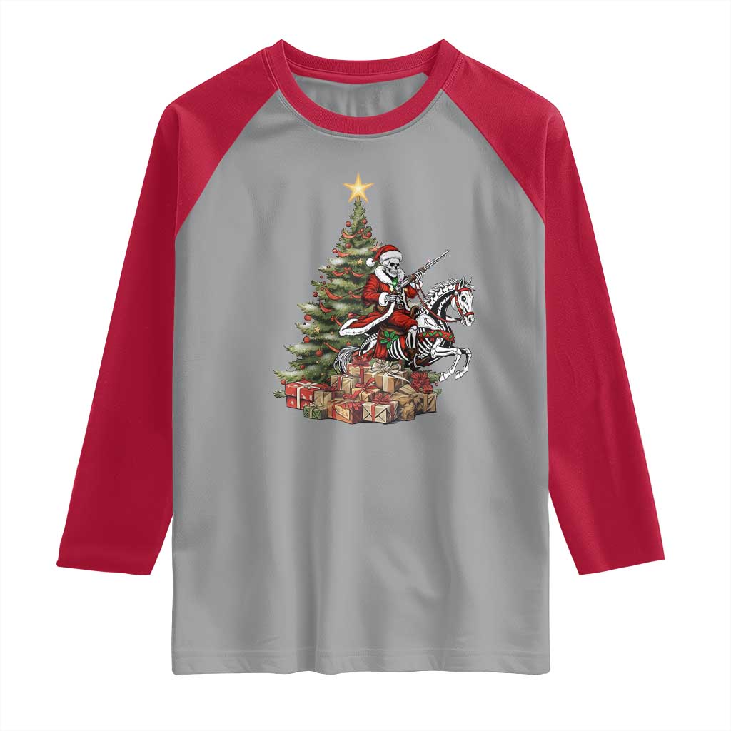 Outlaw Cowboy On Skeleton Horse Raglan Shirt Dark Western Christmas TS12 Sport Gray Red Print Your Wear